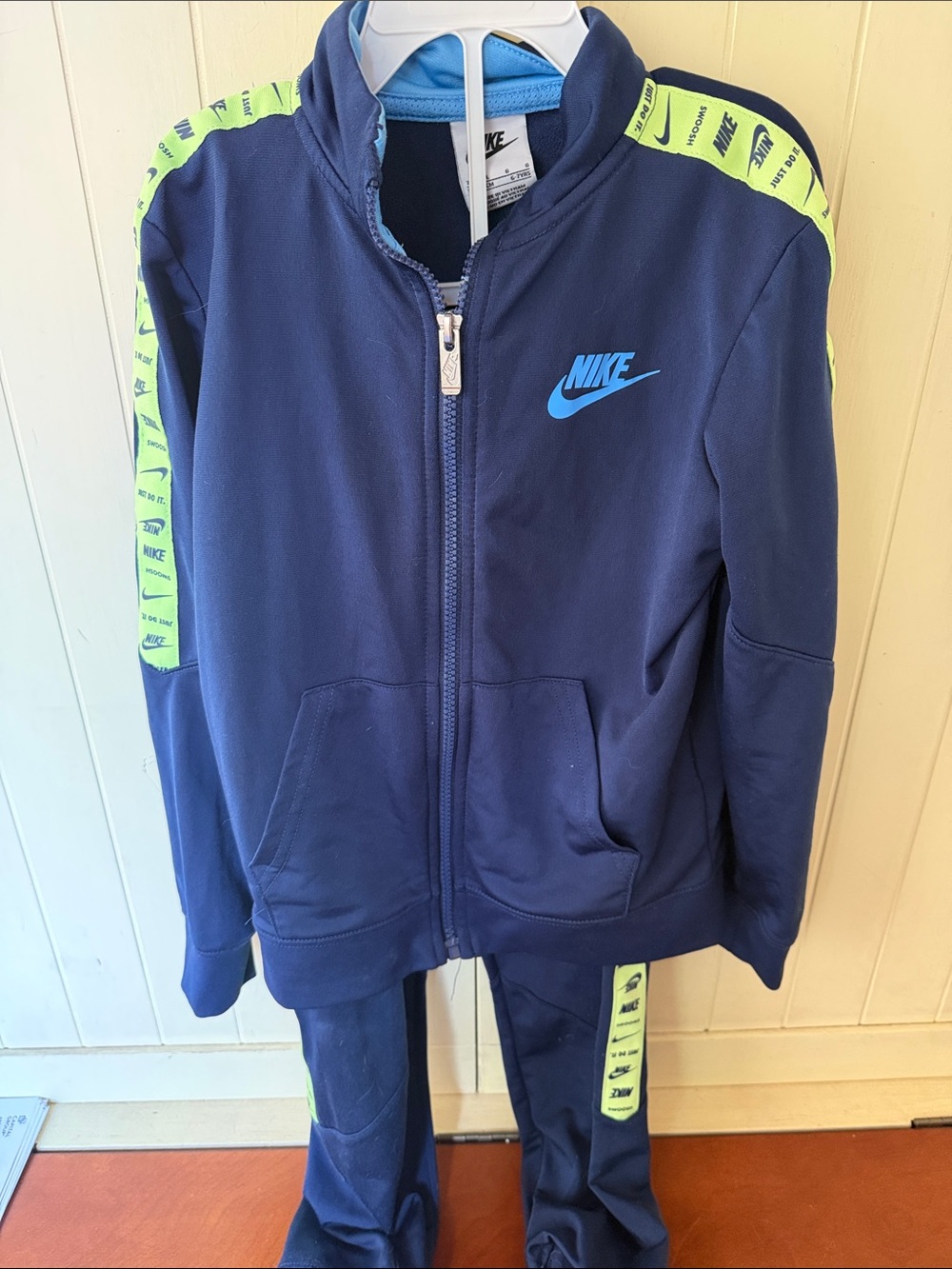 Nike Navy and green Kids zip-up track suit